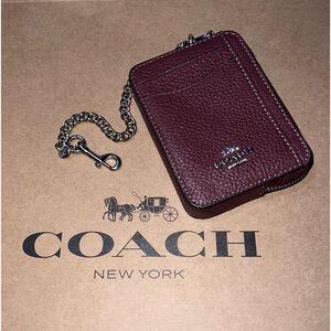 COACH Wallet Zip Cardcase Pebble Leather Wine Silver Hardware Authentic 6303 NWT